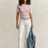 Striped Cable Knit Short Sleeve Sweater Striped Cable Knit Short Sleeve Sweater