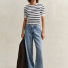 Striped Cable Knit Short Sleeve Sweater Striped Cable Knit Short Sleeve Sweater
