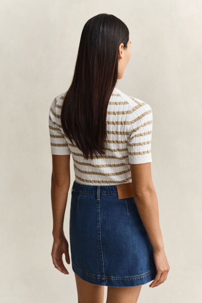 Striped Cable Knit Short Sleeve Sweater Striped Cable Knit Short Sleeve Sweater