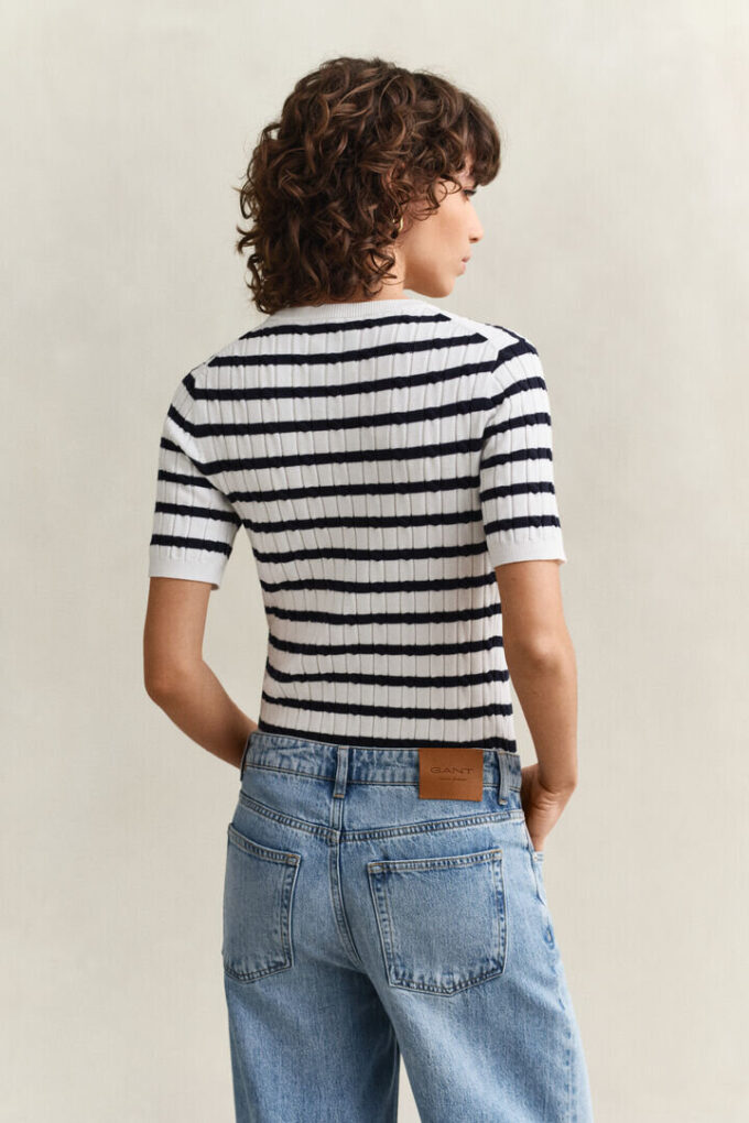Striped Cable Knit Short Sleeve Sweater Striped Cable Knit Short Sleeve Sweater