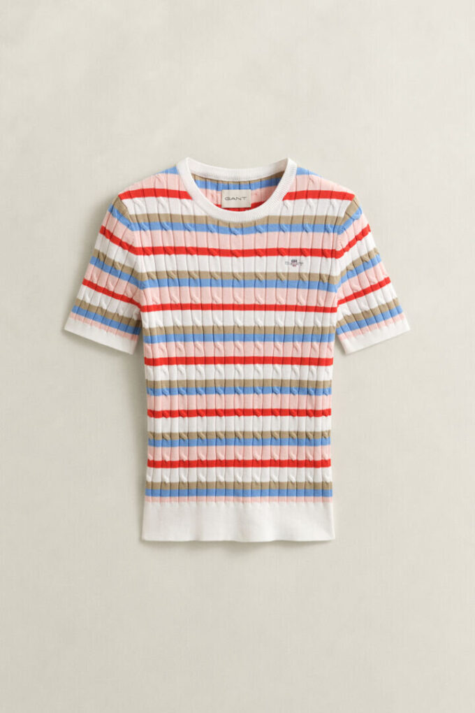 Striped Cable Knit Short Sleeve Sweater Striped Cable Knit Short Sleeve Sweater