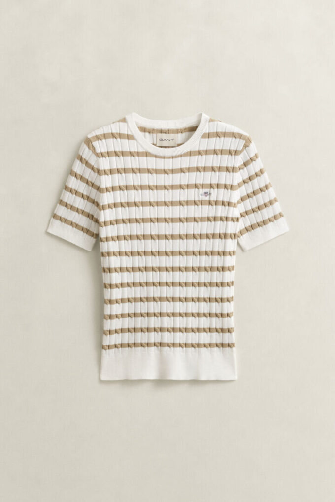 Striped Cable Knit Short Sleeve Sweater Striped Cable Knit Short Sleeve Sweater