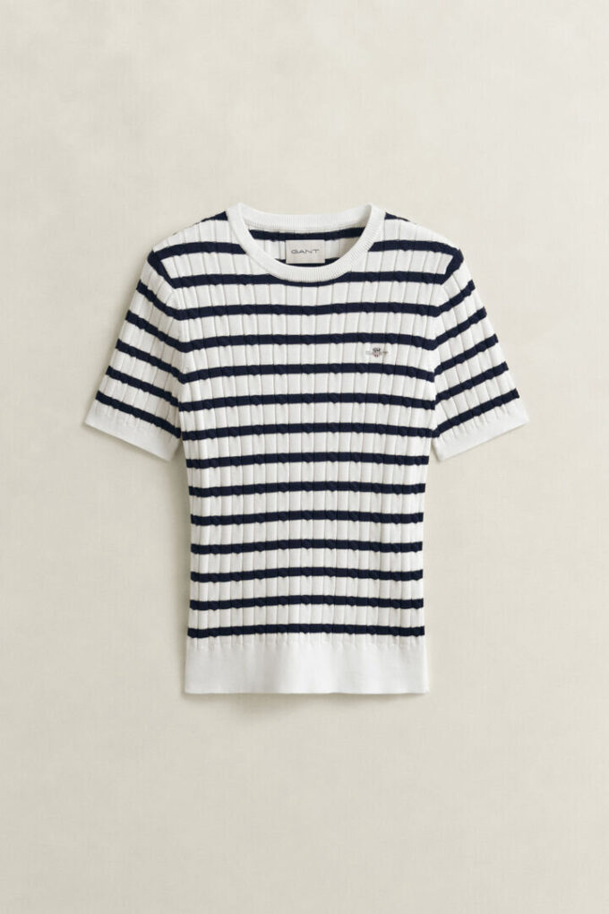 Striped Cable Knit Short Sleeve Sweater Striped Cable Knit Short Sleeve Sweater