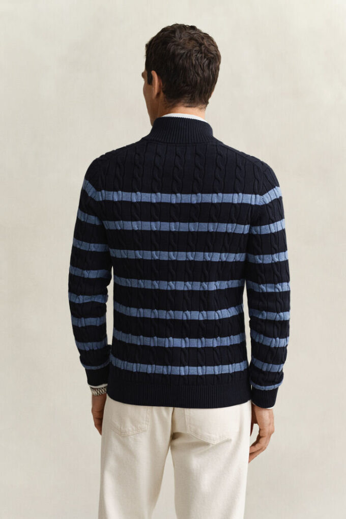 Striped Cotton Cable Knit Half-Zip Sweater Striped Cotton Cable Knit Half-Zip Sweater
