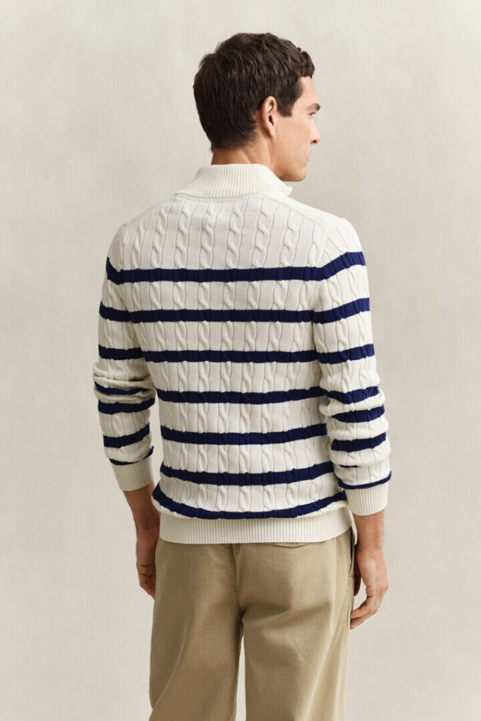 Striped Cotton Cable Knit Half-Zip Sweater Striped Cotton Cable Knit Half-Zip Sweater
