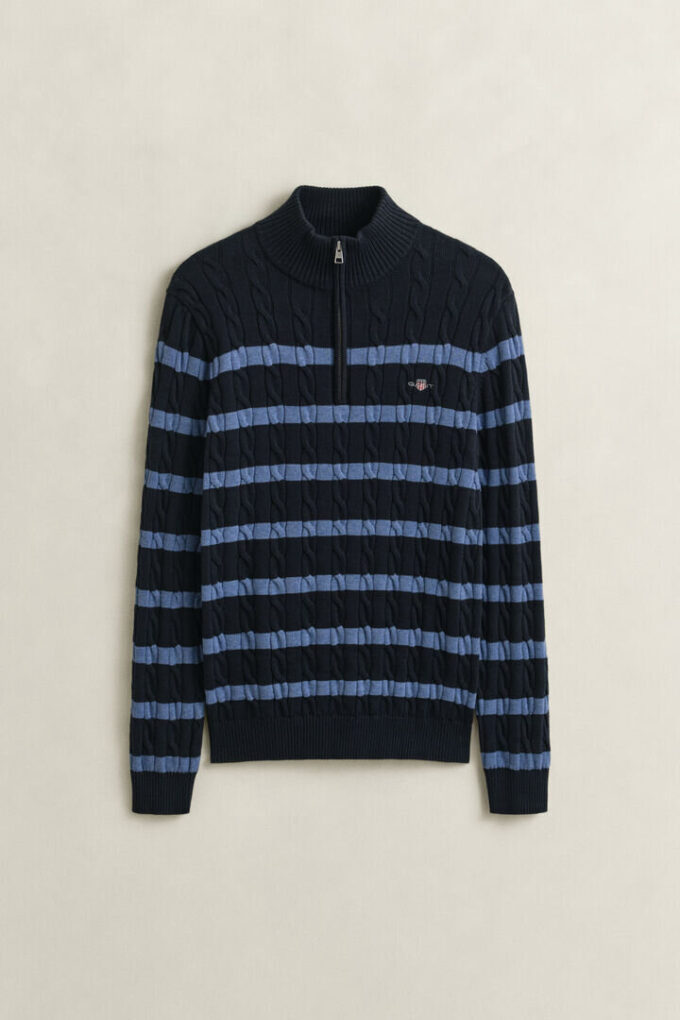 Striped Cotton Cable Knit Half-Zip Sweater Striped Cotton Cable Knit Half-Zip Sweater
