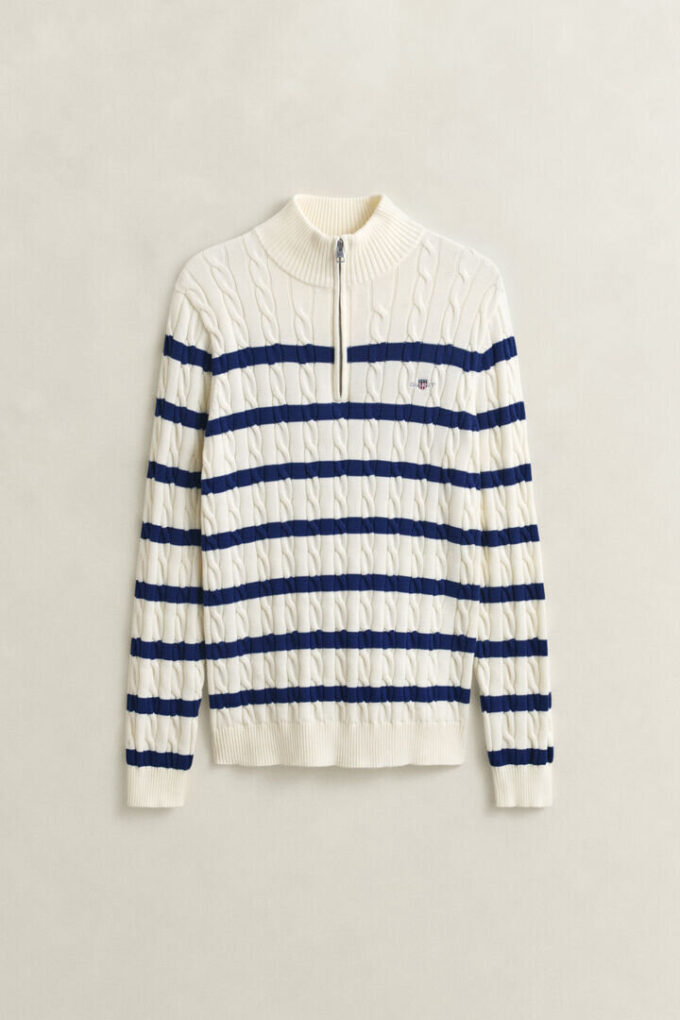 Striped Cotton Cable Knit Half-Zip Sweater Striped Cotton Cable Knit Half-Zip Sweater