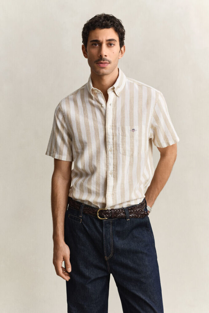 Striped Linen Blend Short Sleeve Shirt Striped Linen Blend Short Sleeve Shirt
