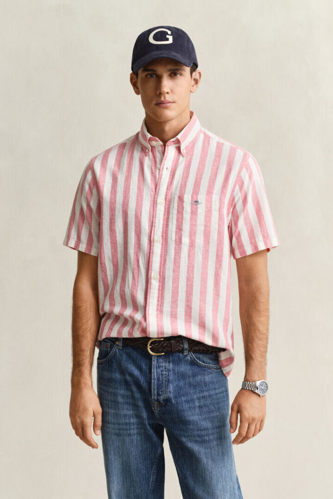 Striped Linen Blend Short Sleeve Shirt Striped Linen Blend Short Sleeve Shirt