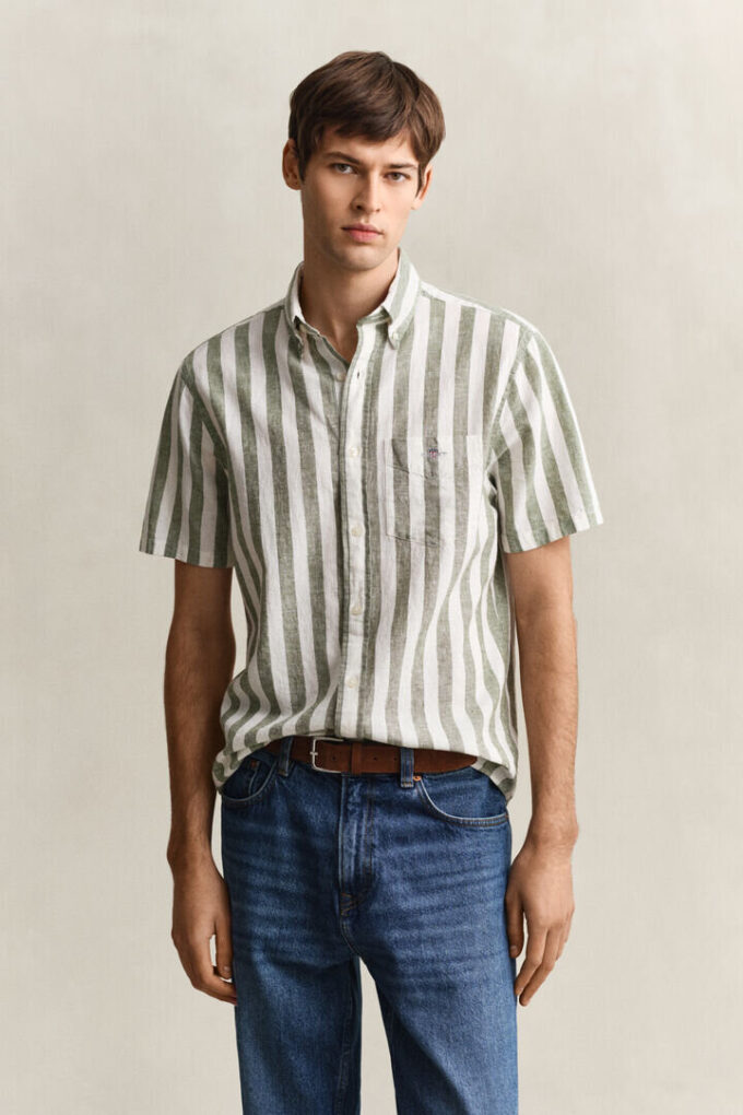 Striped Linen Blend Short Sleeve Shirt Striped Linen Blend Short Sleeve Shirt
