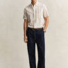 Striped Linen Blend Short Sleeve Shirt Striped Linen Blend Short Sleeve Shirt