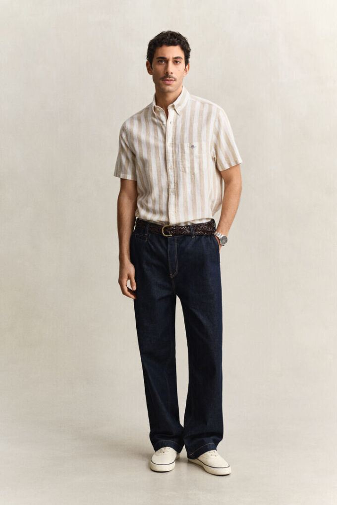 Striped Linen Blend Short Sleeve Shirt Striped Linen Blend Short Sleeve Shirt