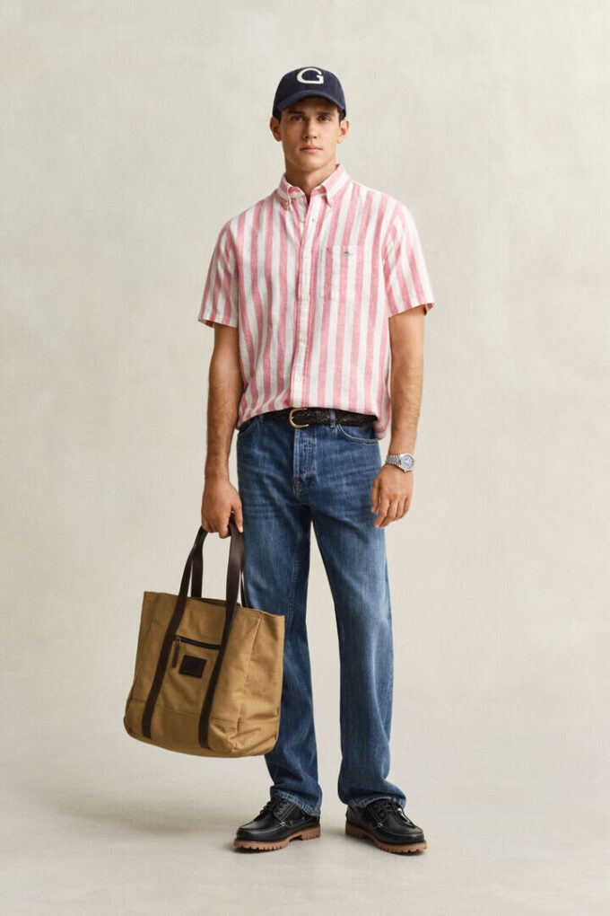 Striped Linen Blend Short Sleeve Shirt Striped Linen Blend Short Sleeve Shirt