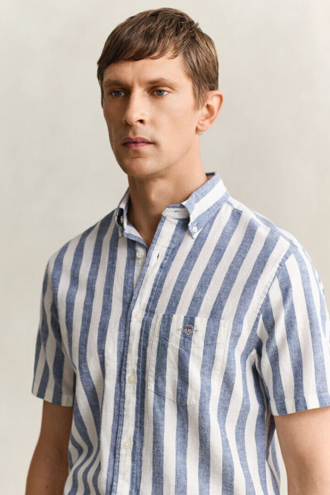 Striped Linen Blend Short Sleeve Shirt Striped Linen Blend Short Sleeve Shirt