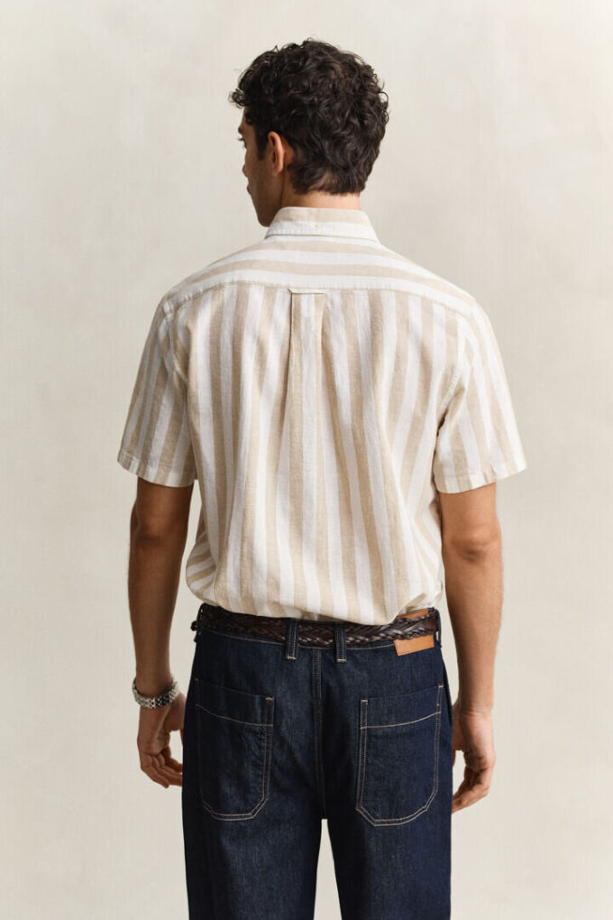 Striped Linen Blend Short Sleeve Shirt Striped Linen Blend Short Sleeve Shirt