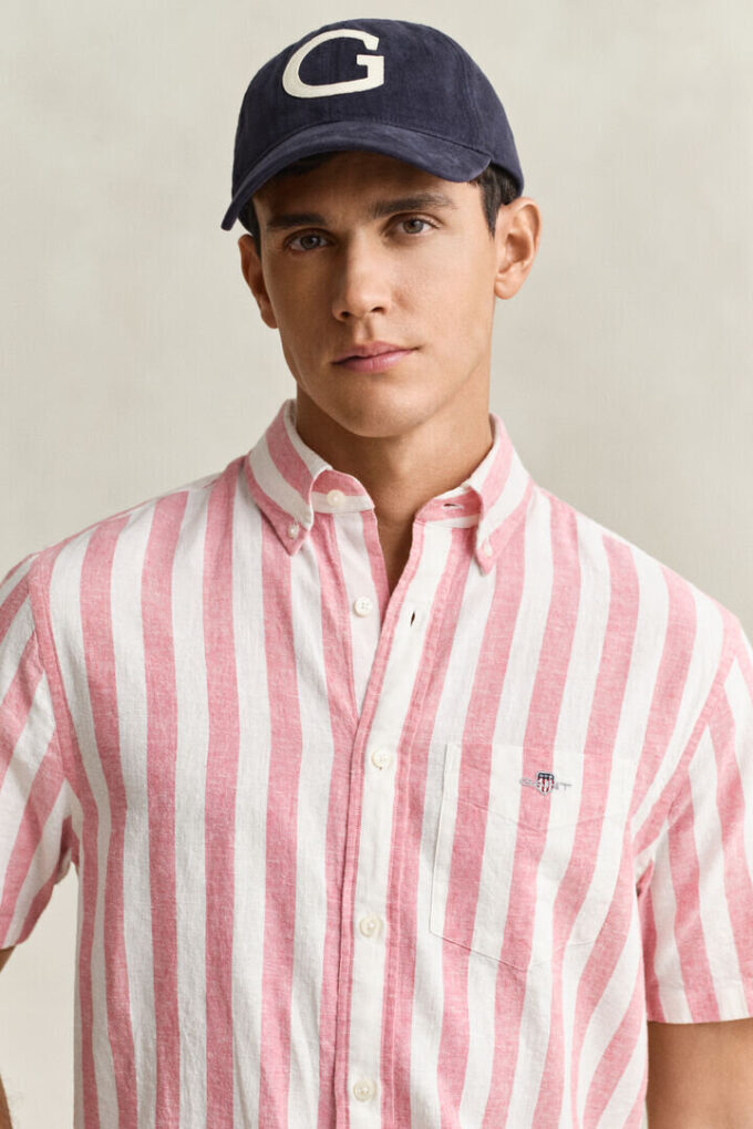 Striped Linen Blend Short Sleeve Shirt Striped Linen Blend Short Sleeve Shirt