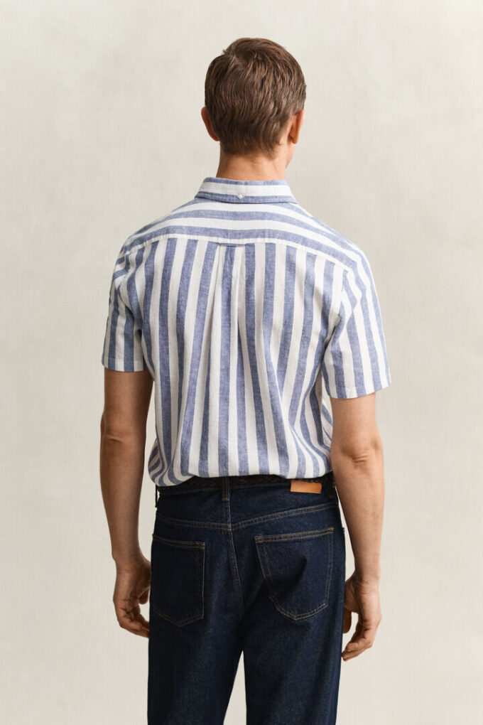 Striped Linen Blend Short Sleeve Shirt Striped Linen Blend Short Sleeve Shirt