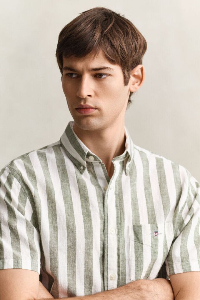 Striped Linen Blend Short Sleeve Shirt Striped Linen Blend Short Sleeve Shirt