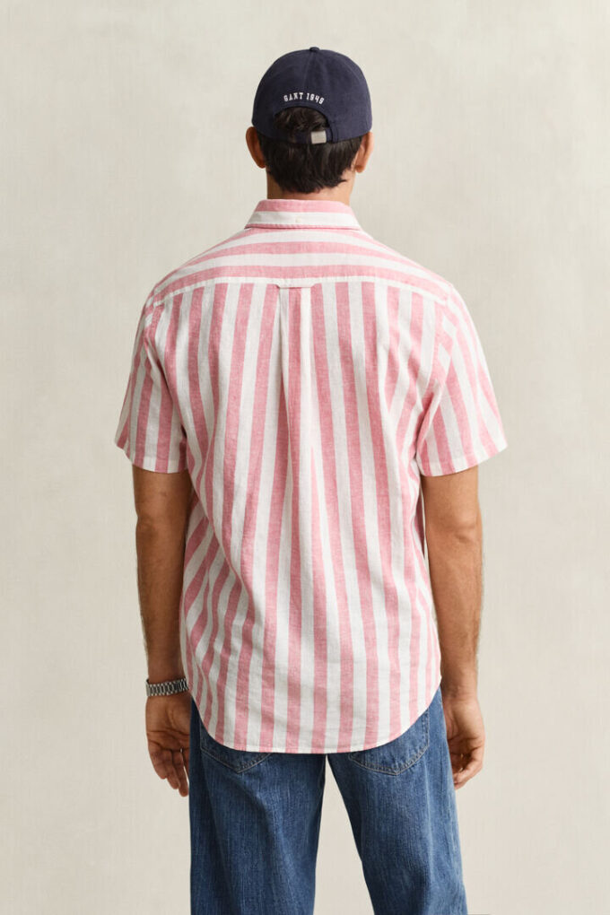 Striped Linen Blend Short Sleeve Shirt Striped Linen Blend Short Sleeve Shirt
