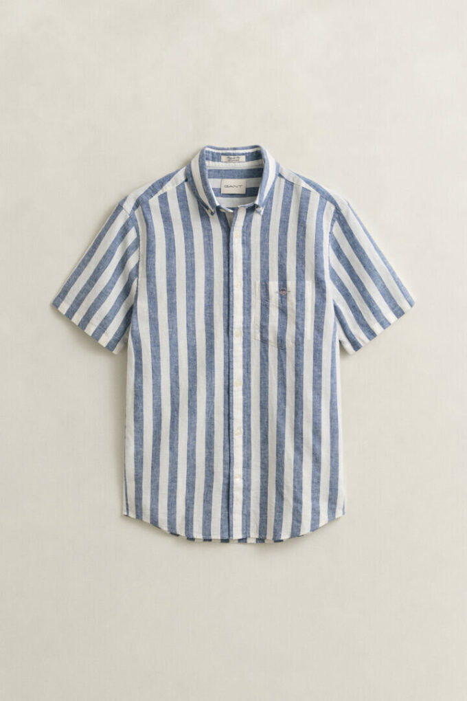 Striped Linen Blend Short Sleeve Shirt Striped Linen Blend Short Sleeve Shirt