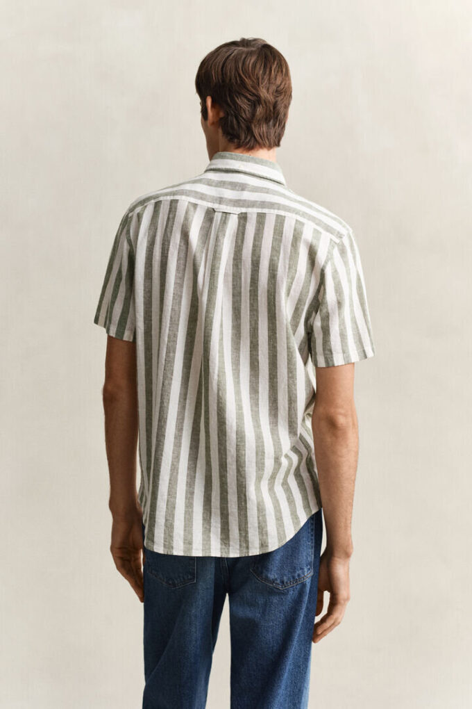 Striped Linen Blend Short Sleeve Shirt Striped Linen Blend Short Sleeve Shirt