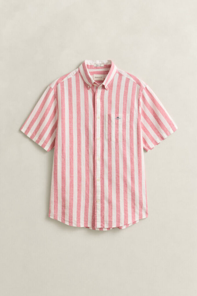 Striped Linen Blend Short Sleeve Shirt Striped Linen Blend Short Sleeve Shirt