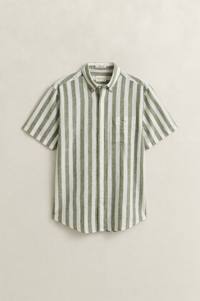 Striped Linen Blend Short Sleeve Shirt Striped Linen Blend Short Sleeve Shirt