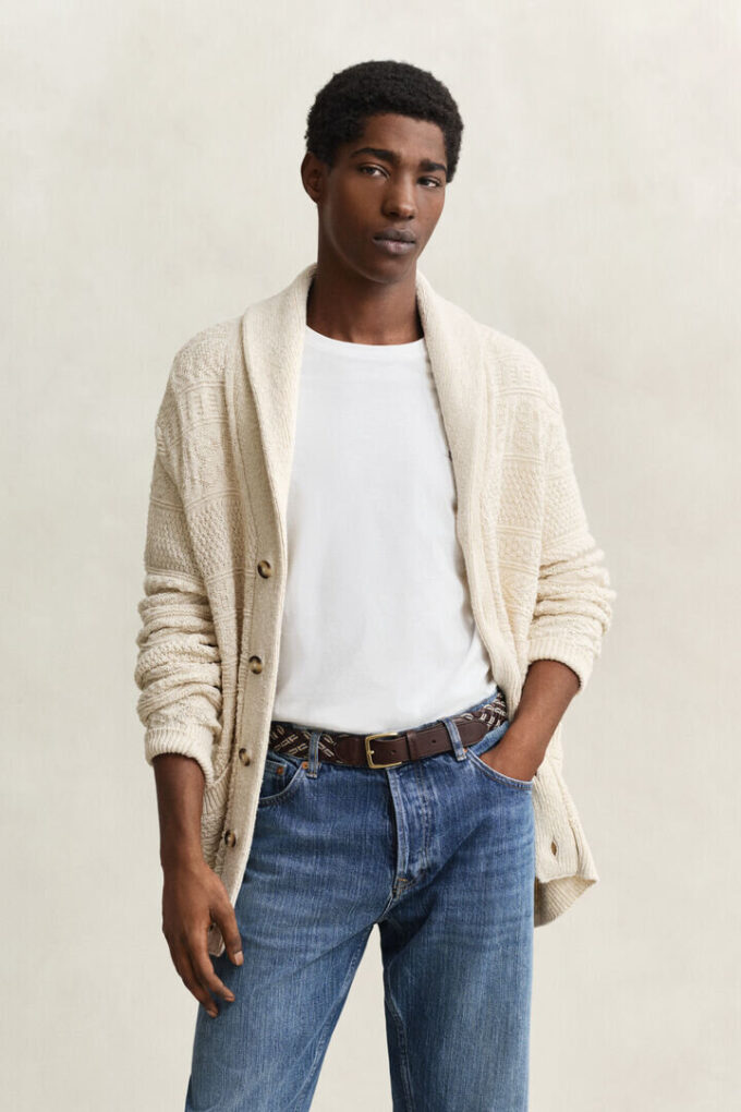 Textured Cotton Blend Cardigan Textured Cotton Blend Cardigan