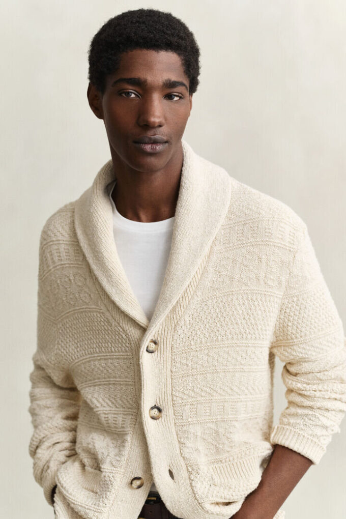 Textured Cotton Blend Cardigan Textured Cotton Blend Cardigan