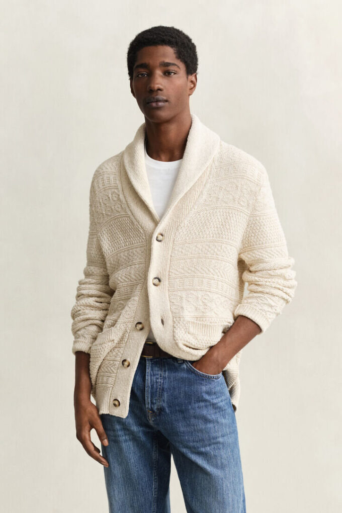 Textured Cotton Blend Cardigan Textured Cotton Blend Cardigan