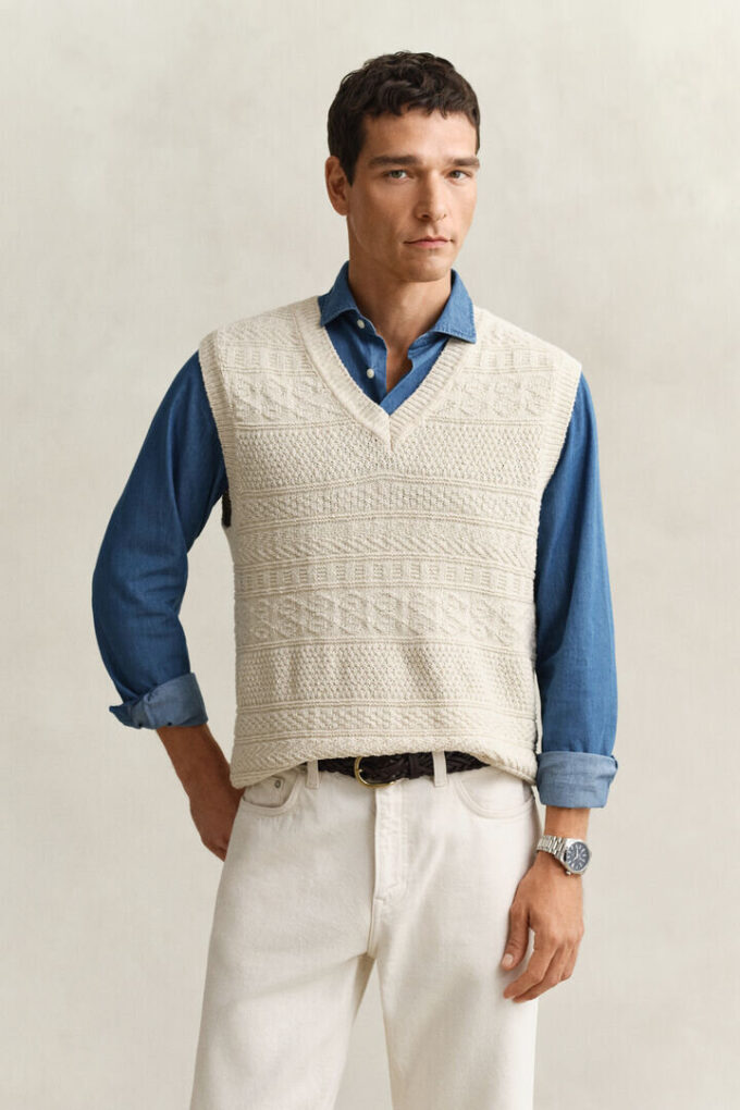 Textured Cotton Blend Vest Textured Cotton Blend Vest