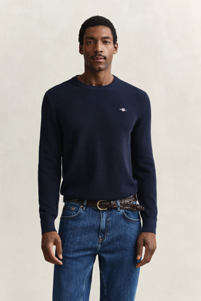 Textured Cotton Crew Neck Sweater Textured Cotton Crew Neck Sweater