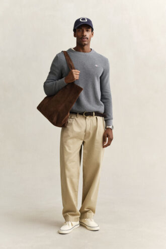 Textured Cotton Crew Neck Sweater