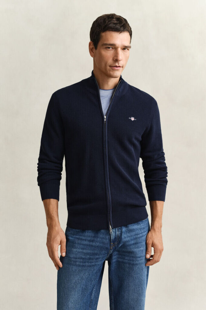 Textured Cotton Zip Cardigan Textured Cotton Zip Cardigan