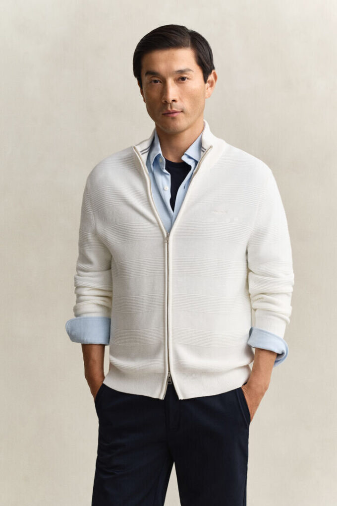 Textured Cotton Zip Cardigan Textured Cotton Zip Cardigan