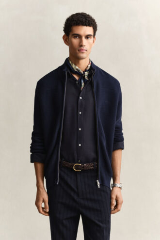 Textured Cotton Zip Cardigan