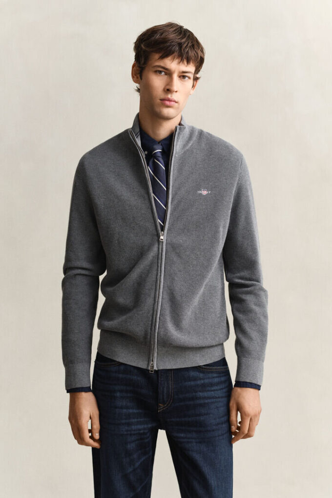 Textured Cotton Zip Cardigan Textured Cotton Zip Cardigan