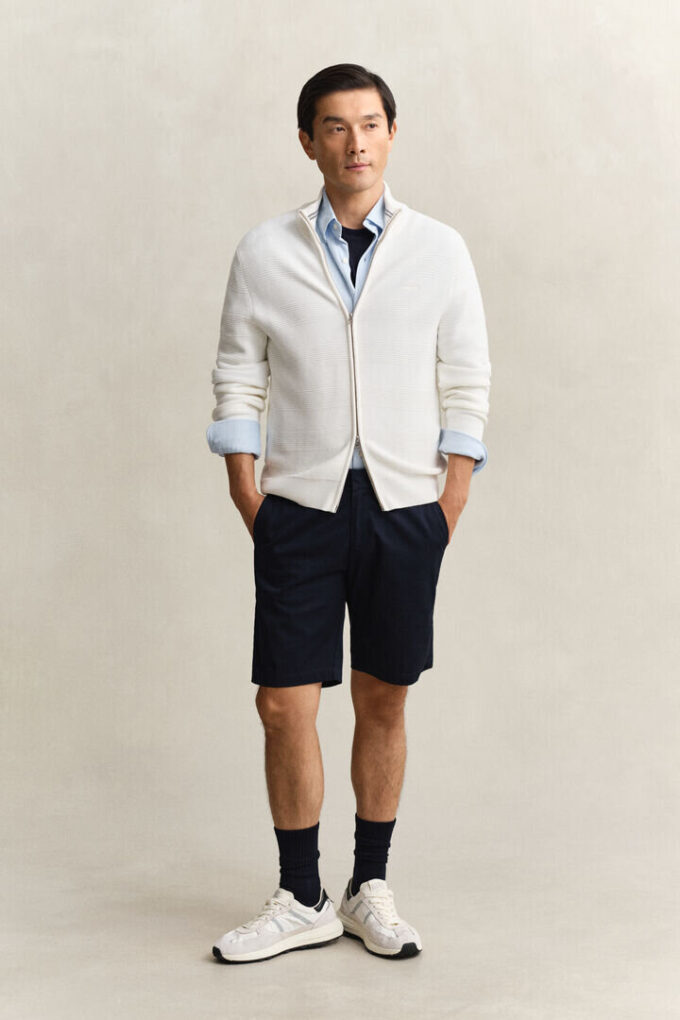 Textured Cotton Zip Cardigan Textured Cotton Zip Cardigan