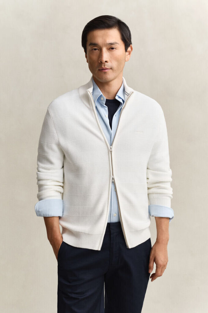 Textured Cotton Zip Cardigan Textured Cotton Zip Cardigan
