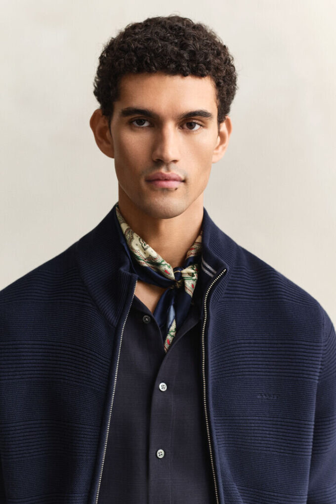 Textured Cotton Zip Cardigan Textured Cotton Zip Cardigan