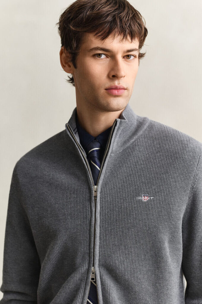Textured Cotton Zip Cardigan Textured Cotton Zip Cardigan